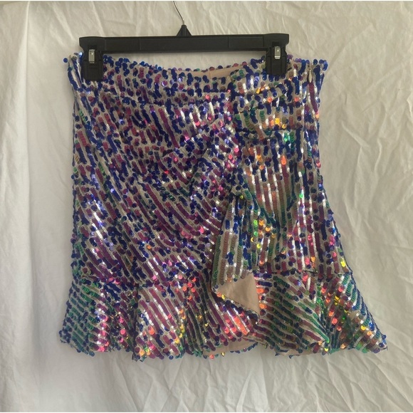 Zara Sequined Mini Skirt With Ruffle Trim Size Medium - Picture 5 of 14